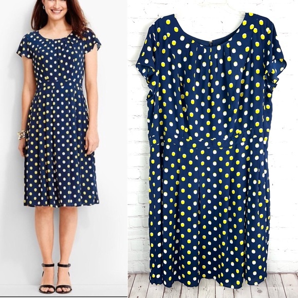 Talbots Blue Dress with Yellow Dots - Picture 1 of 15